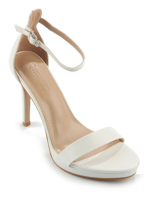 Fshoes Platform Women's Sandals White with Thin High Heel