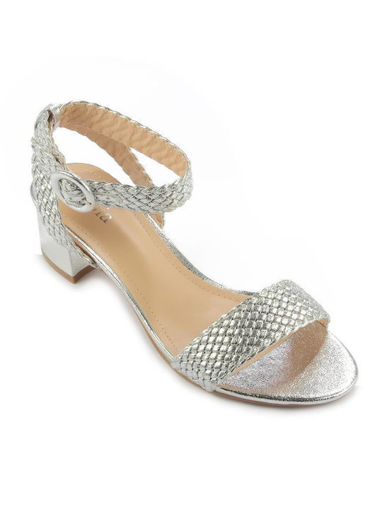 Fshoes Synthetic Leather Women's Sandals Silver with Medium Heel