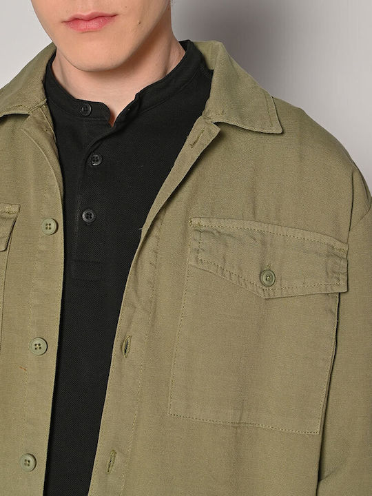 Mânecă Lungă Overshirt Din In În Linie Regular Fit Kaki