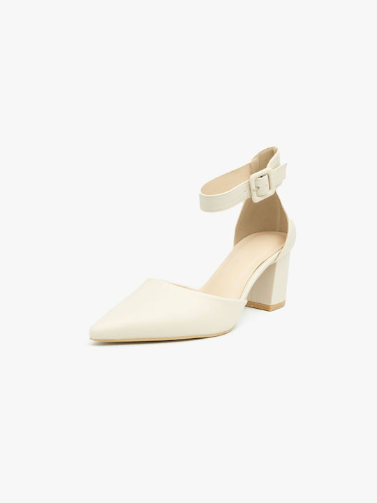 Joya Pointed Toe Beige Heels with Strap