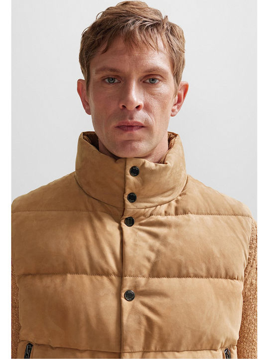 Boss Men's Down Reversible Vest Nubuck Leather Cotton L-mevest Beige