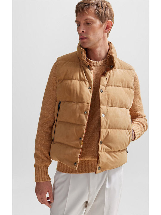 Boss Men's Down Reversible Vest Nubuck Leather Cotton L-mevest Beige
