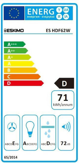 Eskimo HDF62IN Freistehender Dunstabzug 340m³/h Umluft 60cm Inox