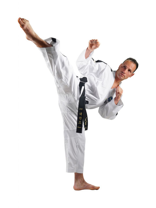 Top Ten Dobok Instructor Premium Gold Costum Taekwondo Pentru adulți/copii Alb