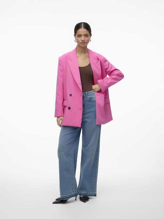 Vero Moda Γυναικείο Σταυρωτό Σακάκι Ροζ