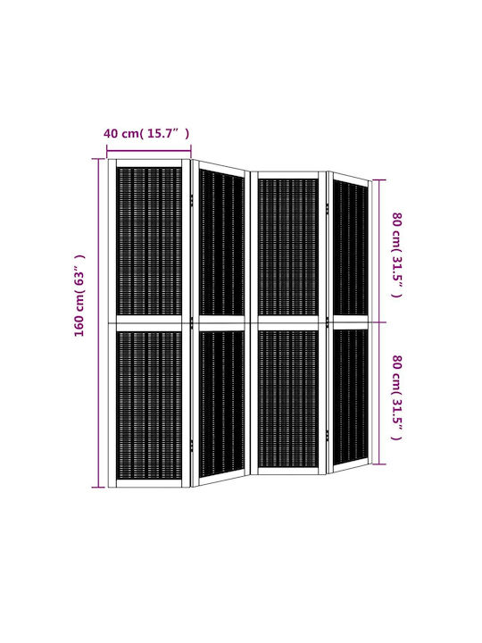 vidaXL Декоративен Параван Дървен с 4 Панела 140x160см