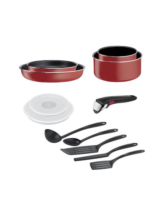 Tefal Ingenio Easy Cook & Clean Set De Vase De Gătit Roșu Cu Acoperire Din Piatră 4 Piese