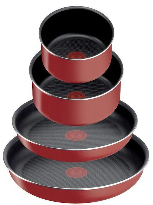 Tefal Ingenio Easy Cook & Clean Set De Vase De Gătit Roșu Cu Acoperire Din Piatră 4 Piese
