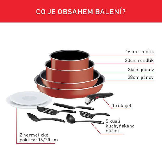 Tefal Ingenio Easy Cook & Clean Комплект Съдове За Готвене Червен С Вътрешно Покритие От Камък 4 Части