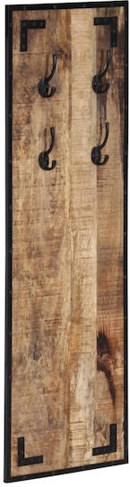 vidaXL Wooden Wall Hanger 4 Hooks Brown 35x8cm