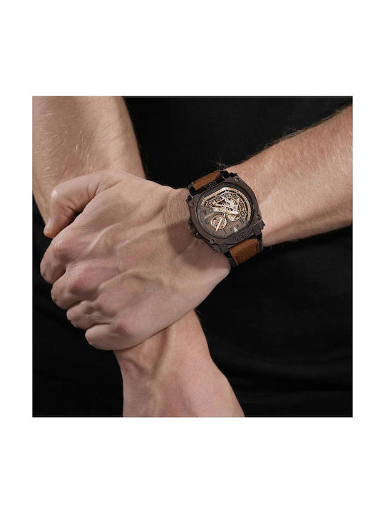 Police Watch Automatic with Brown Leather Strap