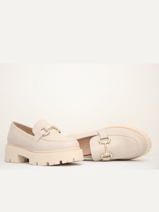 Anteos Leather Women's Moccasins in Beige Color