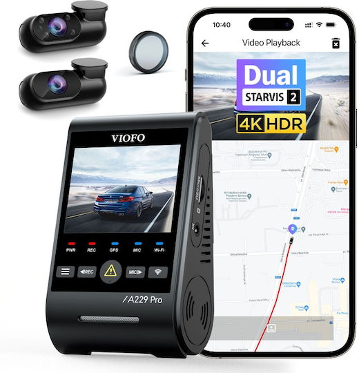 Viofo 4K Car DVR Set with Rear Camera, 2.4" Display WiFi, GPS