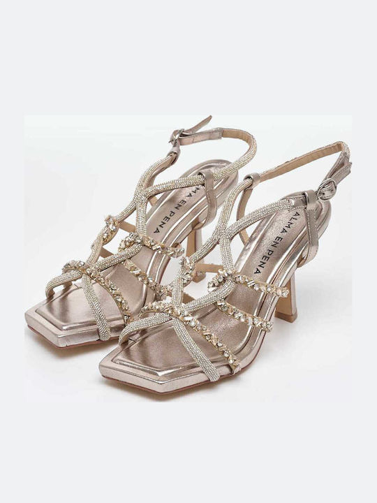 Damen High Heel Sandalen V240541 Gold Leder Alma En Pena