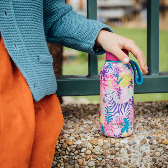 Quokka Kids Water Bottle Thermos Dinosaur Stainless Steel with Screw Cap Non Spill Pink 330ml