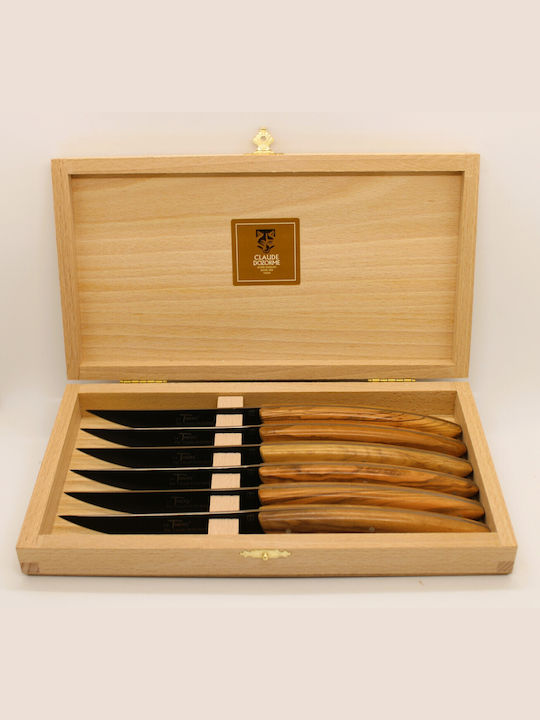 Claude Dozorme Olive Wood Thiers Black Blade- Laguiole Ножове Комплект от Неръждаема Стомана 6бр
