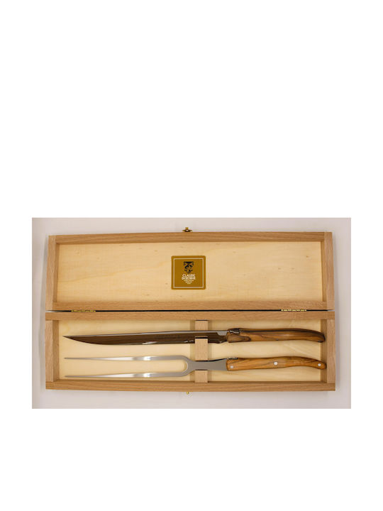 Claude Dozorme Laguiole Olive Wood Knife Set from Stainless Steel 2pcs