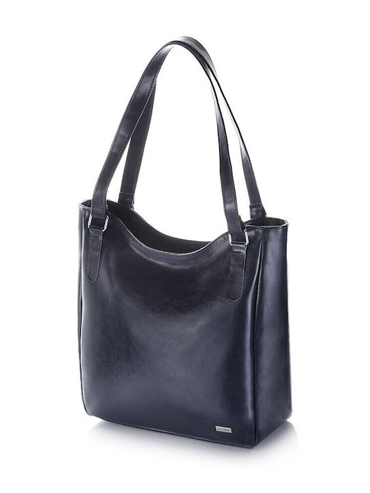 Δερμάτινη Γυναικεία Shopper Τσάντα Navy Μπλε