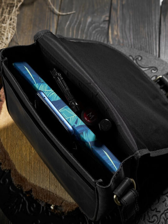 Leder Damentasche Schultertasche Schwarz