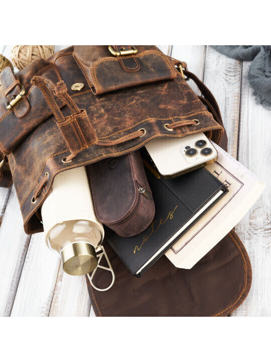 Leder Damentasche Rucksack Braun