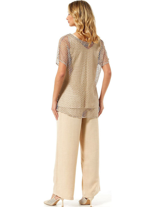 Damen Sommer Bluse Beige