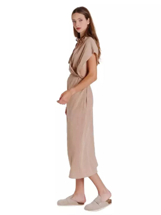Summer Midi Dress with Drape Beige CNF1WA24GAS Beige