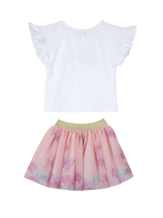 Babylon Kids Set with Skirt Summer 2pcs White pink