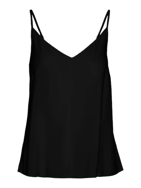 Joy Damen Bluse Ärmellos mit V-Ausschnitt Black