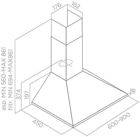 TurboAir Απορροφητήρας Καμινάδα 60cm Inox