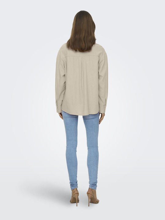 Langärmeliges Damenleinenhemd Beige