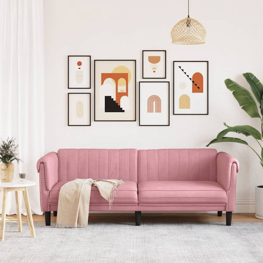 Three-Seater Velvet Pink Couch 203x77x74 cm
