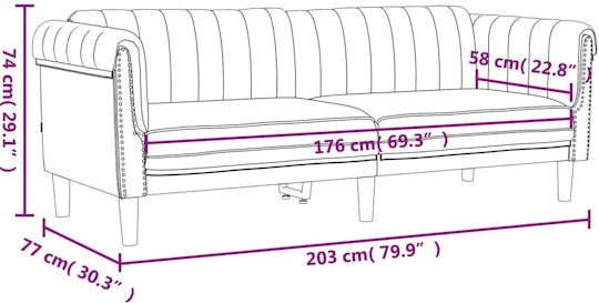 Three-Seater Velvet Pink Couch 203x77x74 cm