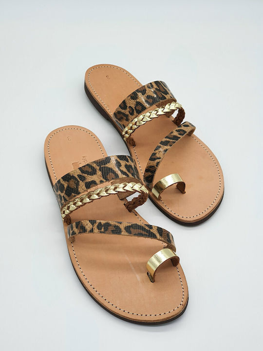 Leather Creations XK Leather Women's Flat Sandals in Gold Color