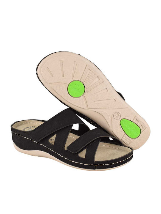 Leather Women's Flat Sandals Anatomic in Black Color