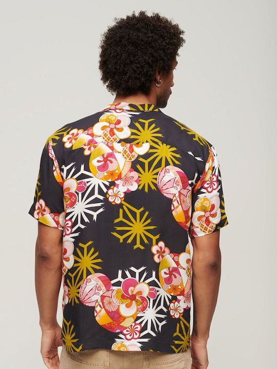 Hawaiian Cu mânecă scurtă Cămașă Floral Negru