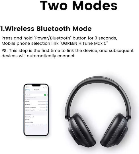 Ugreen HP202 HiTune Max5 Wireless / Wired Over Ear Headphones with 90 hours of Operation and Quick Charge Black