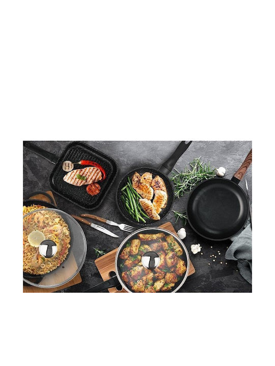 Orion Grande Wok από Αλουμίνιο Με Καπάκι με Επίστρωση από Πέτρα 26cm