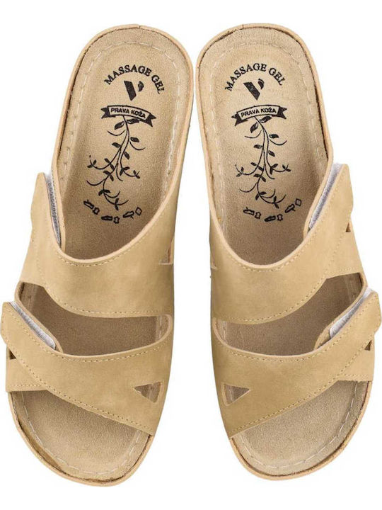 Leather Women's Flat Sandals Anatomic in Beige Color