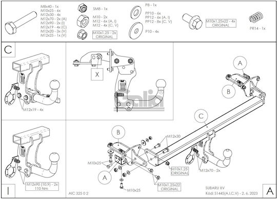 Galia Automatic Tow Hook Car Subaru XV 2017+ Maximum Towing Weight 1600kg