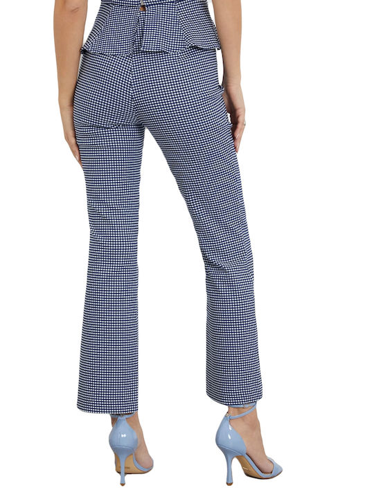 Guess Women's Fabric Trousers Checked Blue