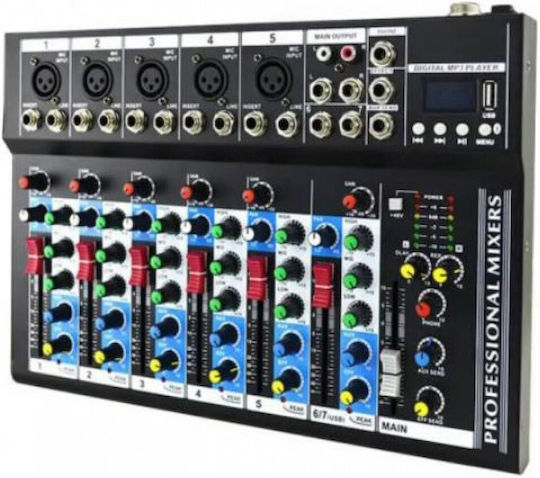 F7-MB 2215 Analog Console 7 Channels with Phantom Power & 5 XLR Inputs & Bluetooth