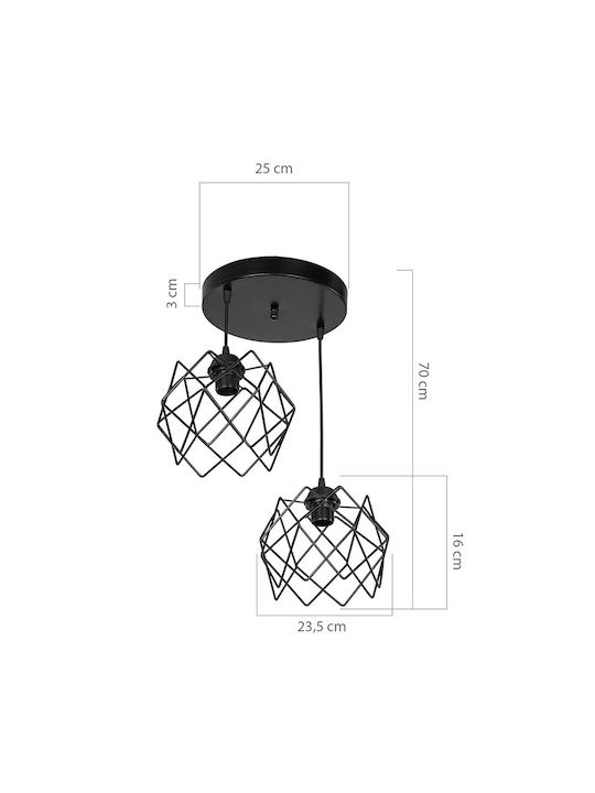 Pakketo Pwl-1021 Κρεμαστό Φωτιστικό Δίφωτο για Ντουί E27 Μαύρο