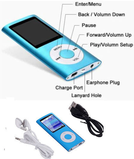 Andowl QPOD5 MP4 Player with 1.8" Screen Blue