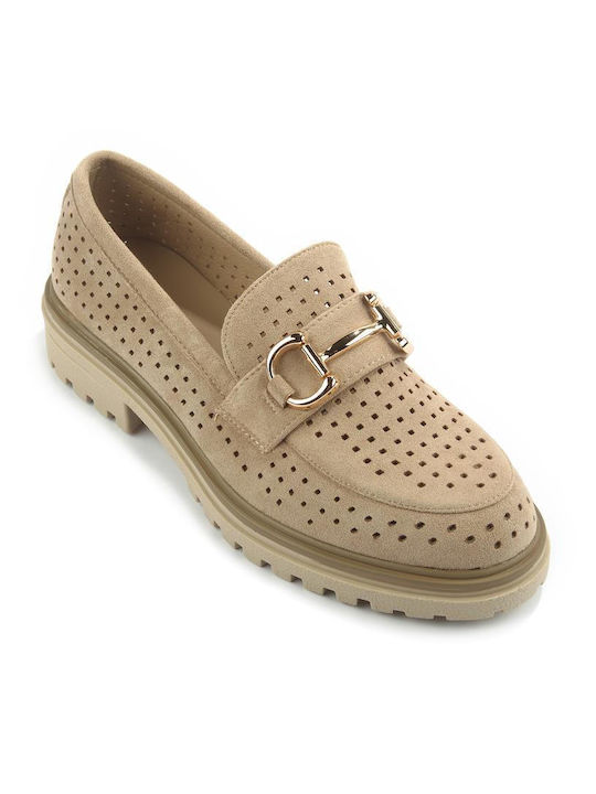 Fshoes Women's Loafers in Beige Color