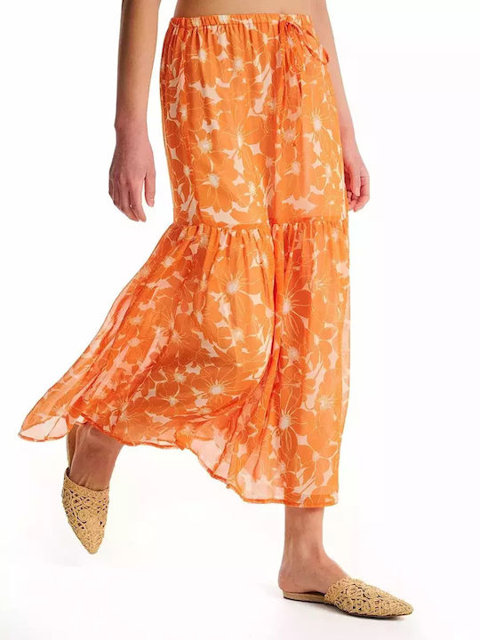 Forel Midi Skirt Floral in Orange color