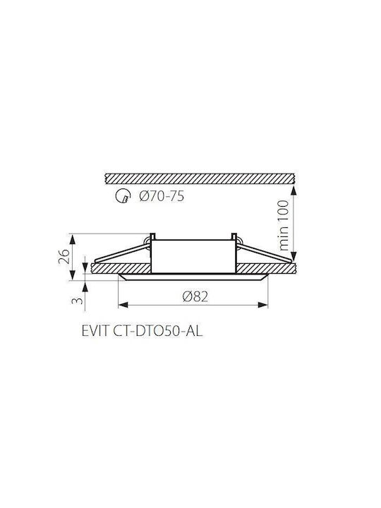 Kanlux Metallic Recessed Spot with Socket GX5.3 8.2x8.2cm. 1pcs