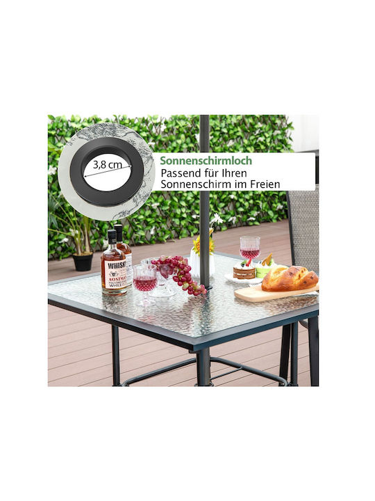 Outdoor Dinner Free Standing Table with Glass Surface and Metal Frame Metallic 89x89x72cm