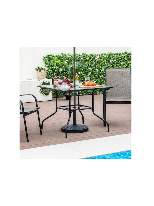 Outdoor Dinner Free Standing Table with Glass Surface and Metal Frame Metallic 89x89x72cm
