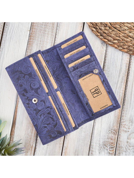 Δερμάτινο Γυναικείο Πορτοφόλι με RFID Navy Μπλε