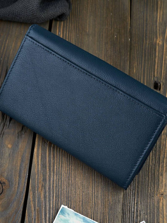 Μεγάλο Δερμάτινο Γυναικείο Πορτοφόλι με RFID Navy Μπλε